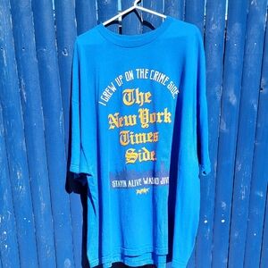 Blue Graphic T-Shirt with Yellow Text